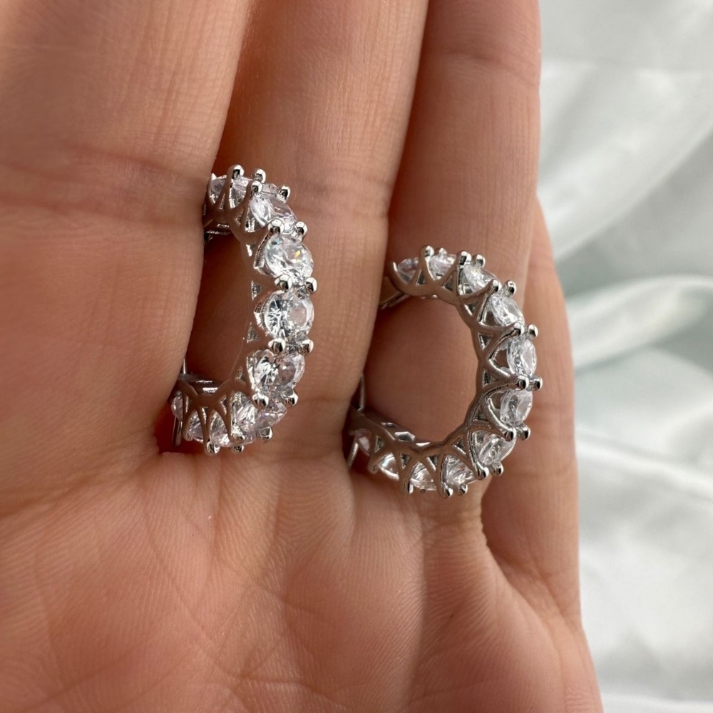 Wedding guests Crystal Silver Hoop Earrings - Picture 6 of 7